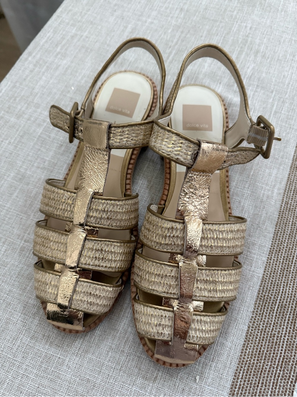 Dolce Vita Braided Strap Platform Sandals - Beige